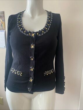 Black Women's Embellished Open Cardigan Sweater
